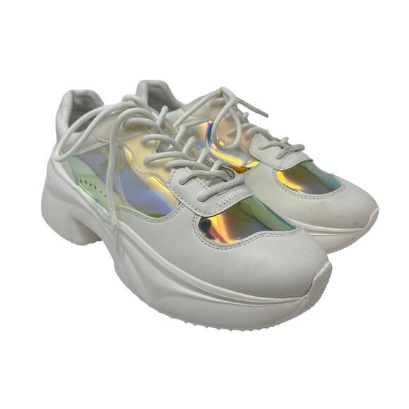 Zara Sneakers Womens 40 US 9 Chunky Iridescent Vinyl See Thru Clear White Multi - Picture 1 of 8